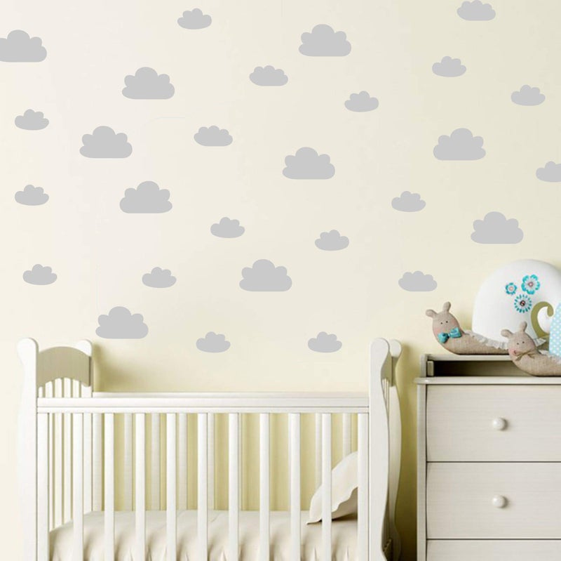 JURUOXIN 56 Pieces/Set Cloud Wall Decal Vinyl Sticker Nursery Kids Child Boys Girls Room Decor Nursery Baby Bedroom Decoration Home Stickers YMX03 (Grey) - Image 3